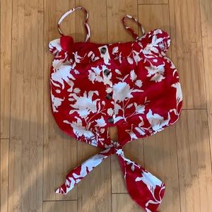 H&M blouse tie-hem crinkled satin blouse